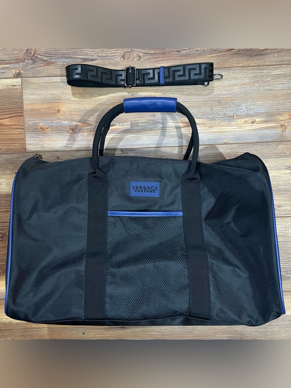 Versace Parfums Black Weekender Duffel Bag Gym Zip Close Shoulder Travel